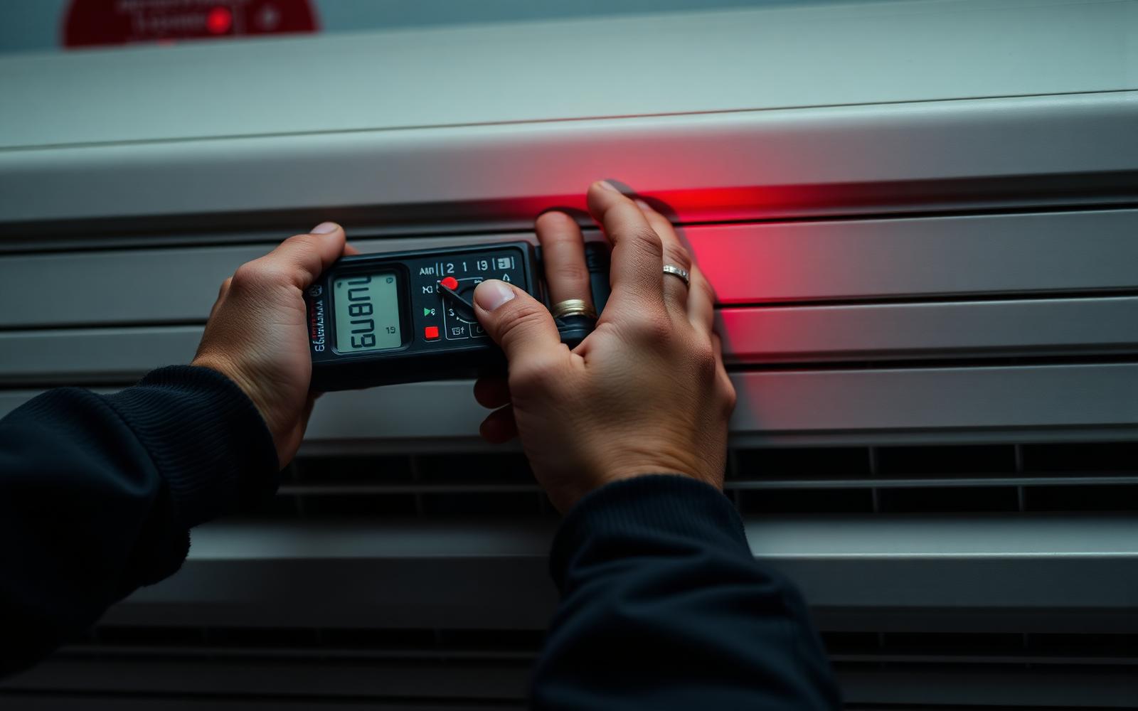 Técnico em climatização realizando manutenção em unidade condensadora de ar-condicionado split