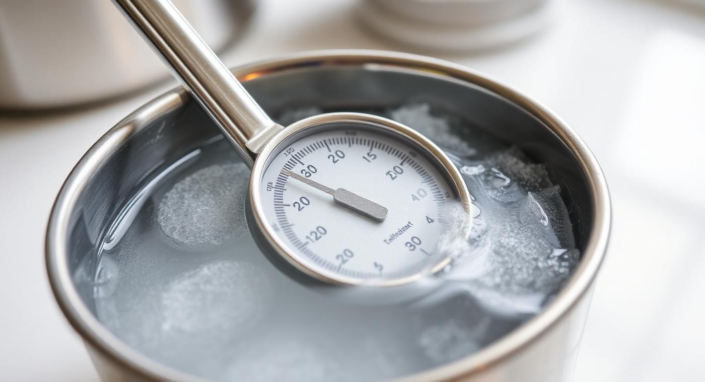 Termômetro medindo a temperatura da água dentro de uma bacia com vapor subindo