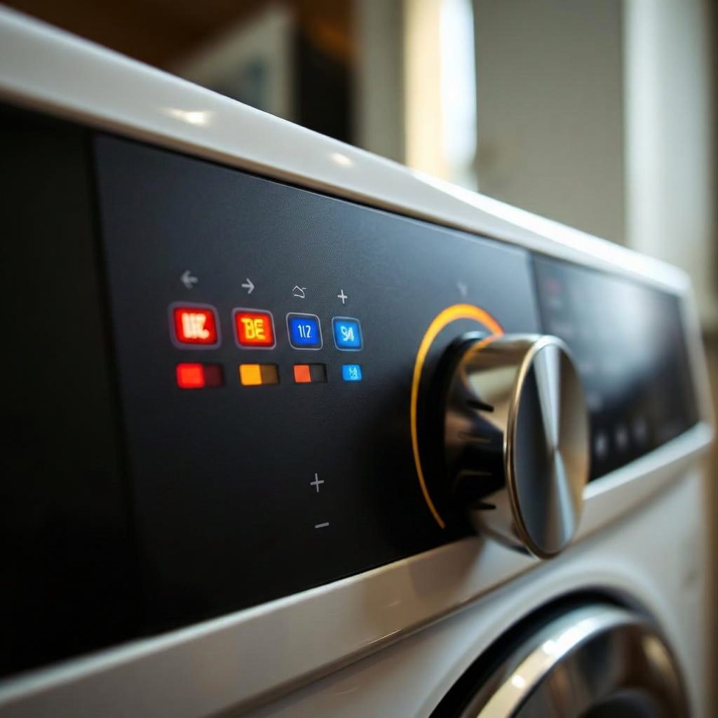 Painel de lavadora Electrolux com LEDs piscando em sequência, indicando alarme do auto-teste
