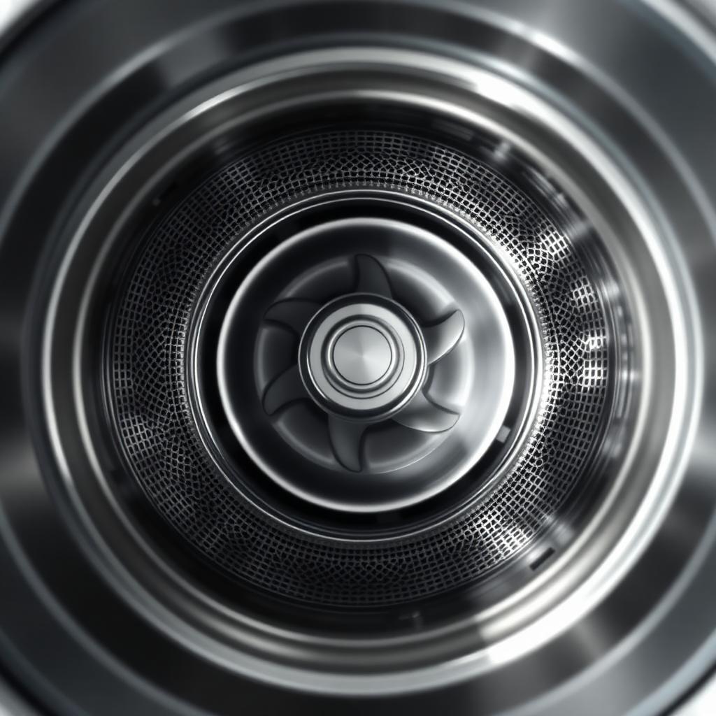 Interior do cesto de uma máquina de lavar sem batedor, com o disco impeller no fundo