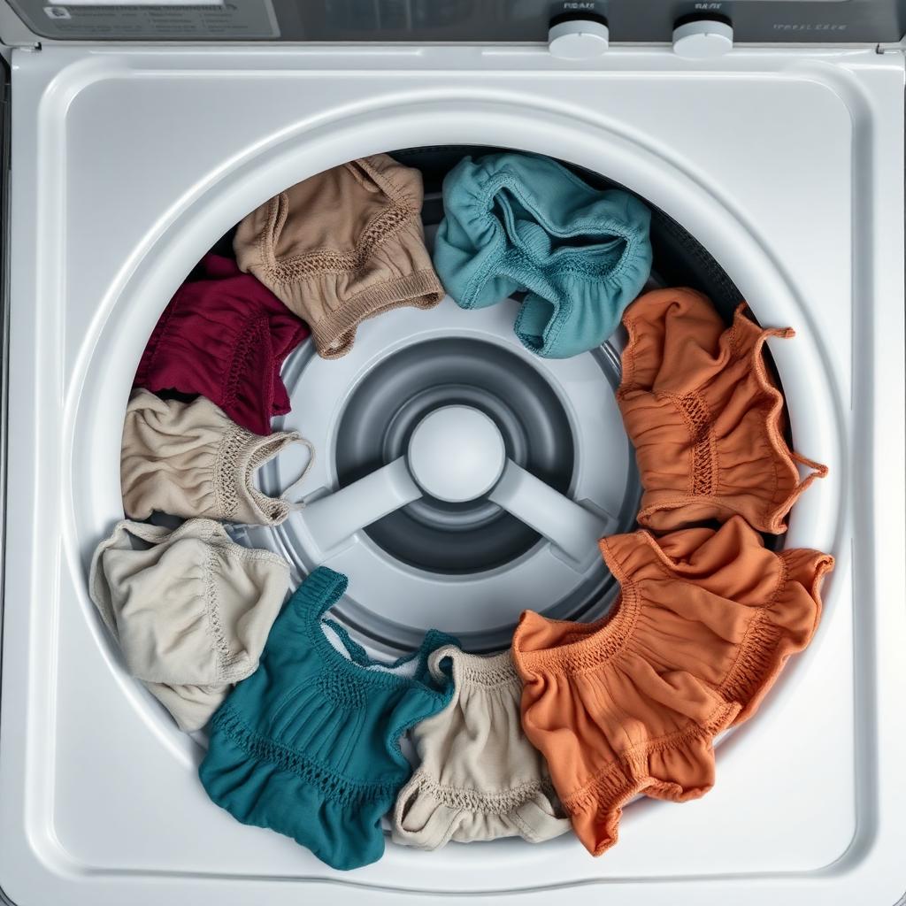 Roupas distribuídas corretamente no cesto de uma máquina sem batedor, com espaço para circular