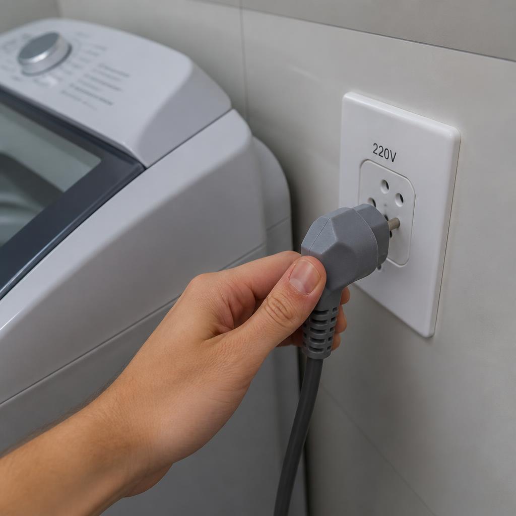 Filtro de fiapos da lava e seca Electrolux saturado, sendo retirado para limpeza