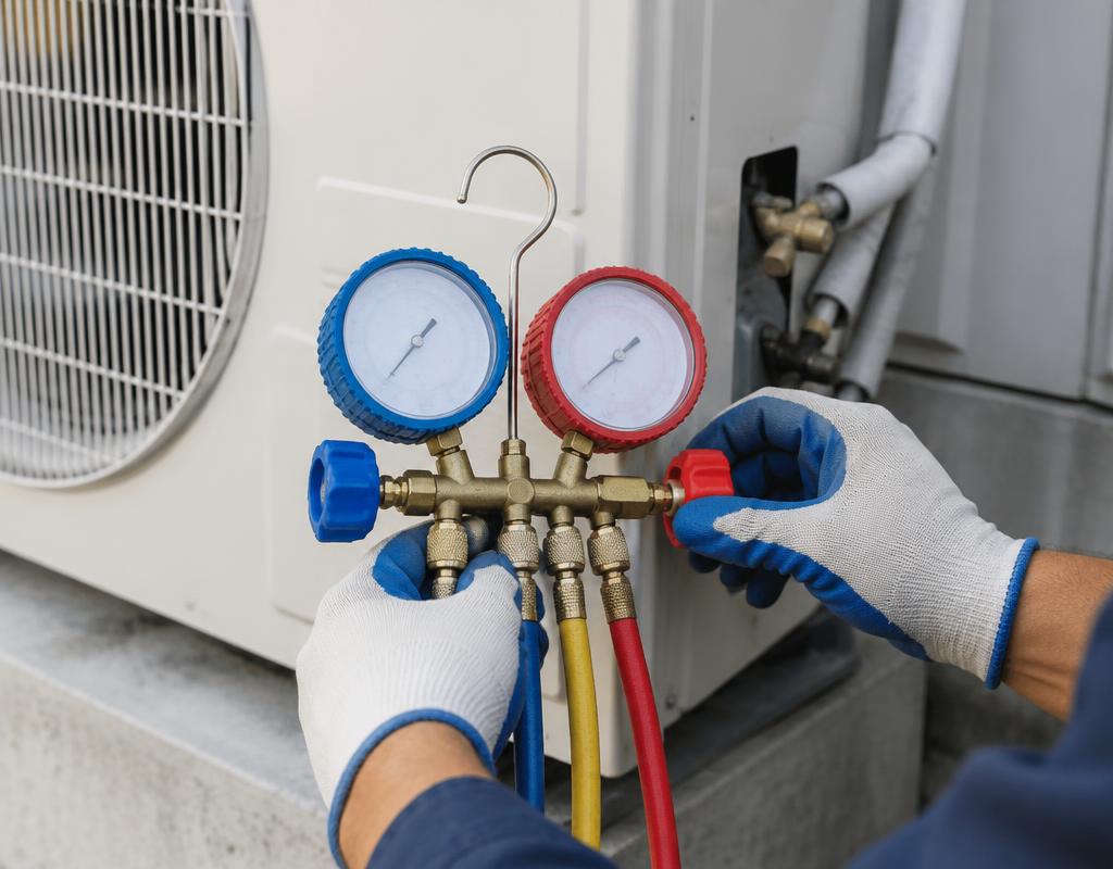 Manifold medindo pressão em condensadora