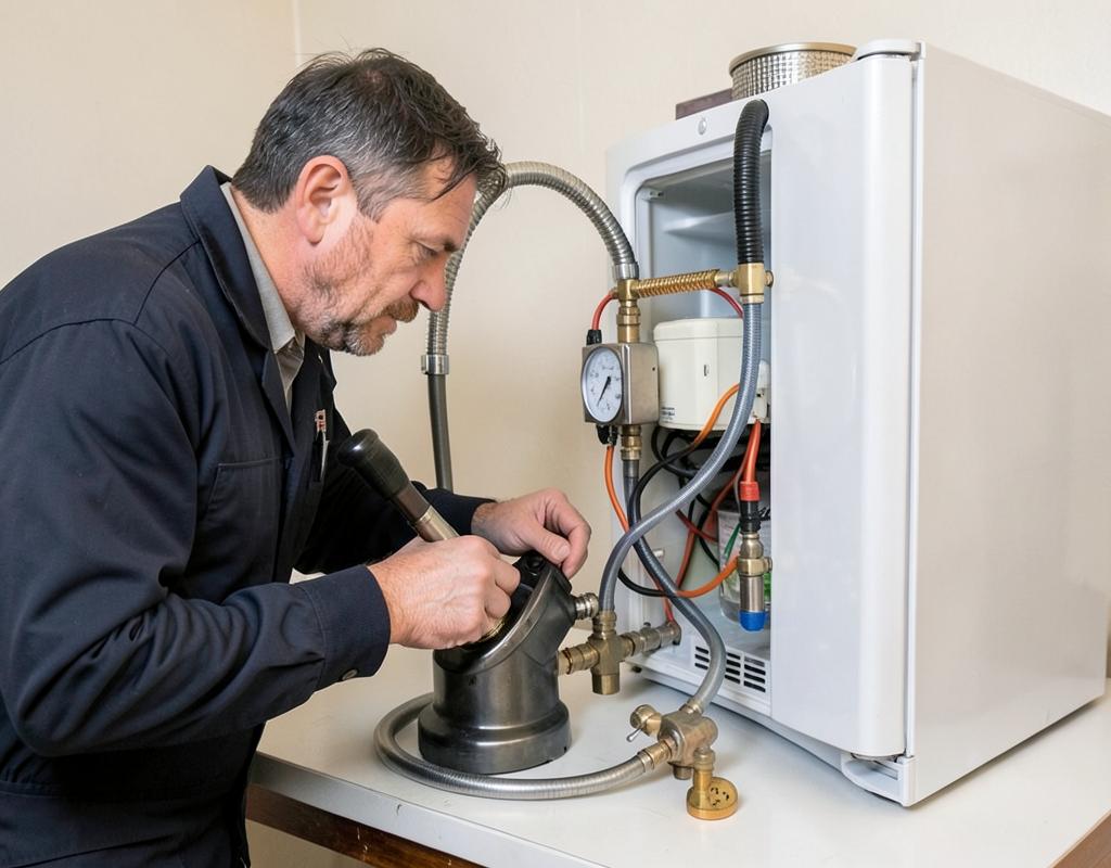 Bomba de vácuo e manifold conectados ao sistema de refrigeração