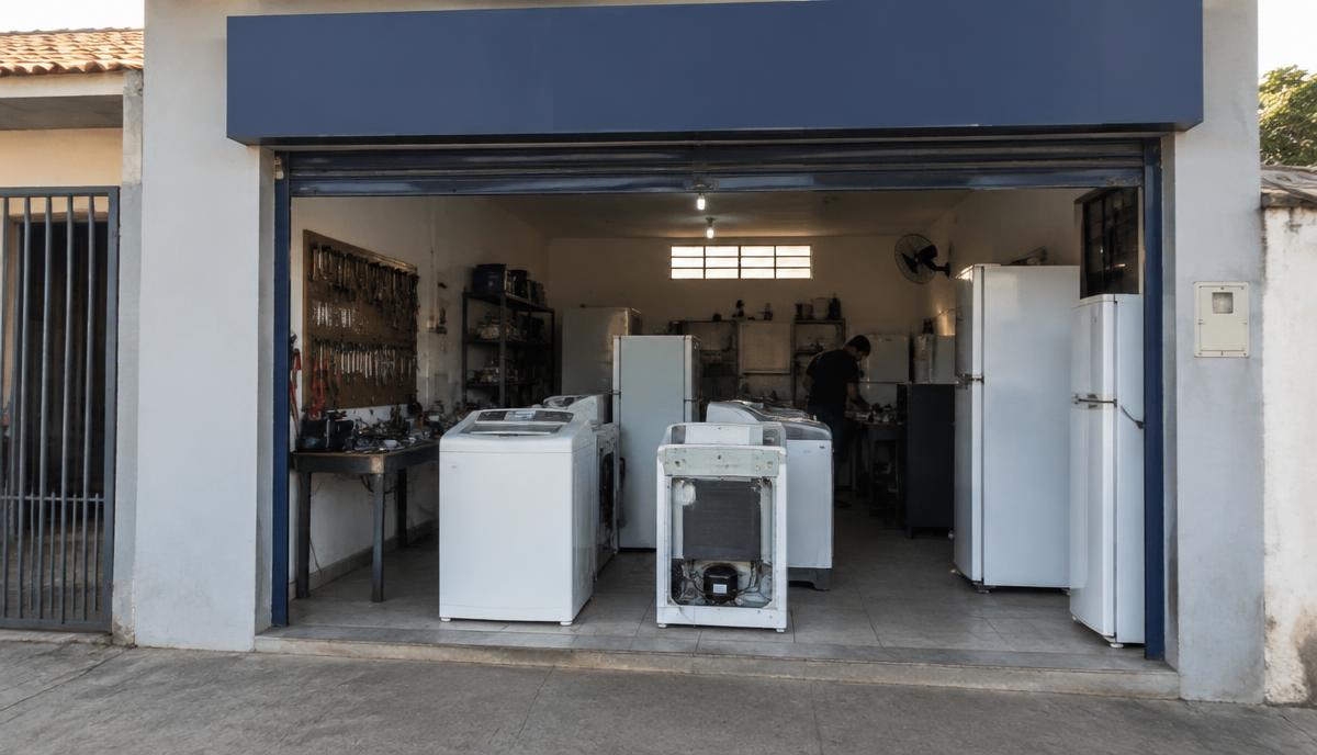 Técnico autônomo preenchendo ordem de serviço em oficina de assistência técnica recém-aberta