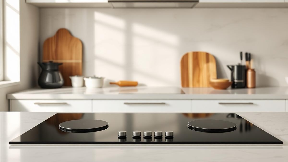 Cooktop embutido em uma bancada de cozinha planejada, com visual integrado