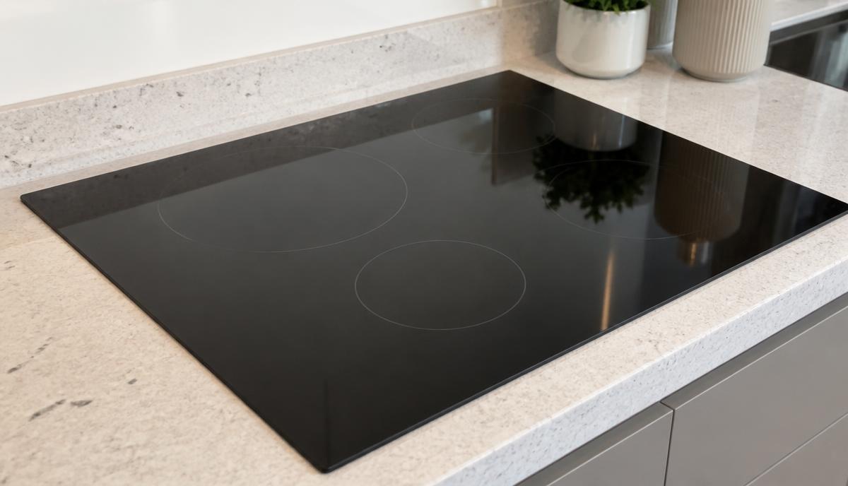 Cooktop de vidro limpo e brilhante após a limpeza correta