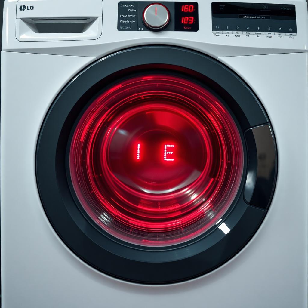 Painel de lava e seca LG branca com display iluminado em vermelho exibindo o código de erro IE