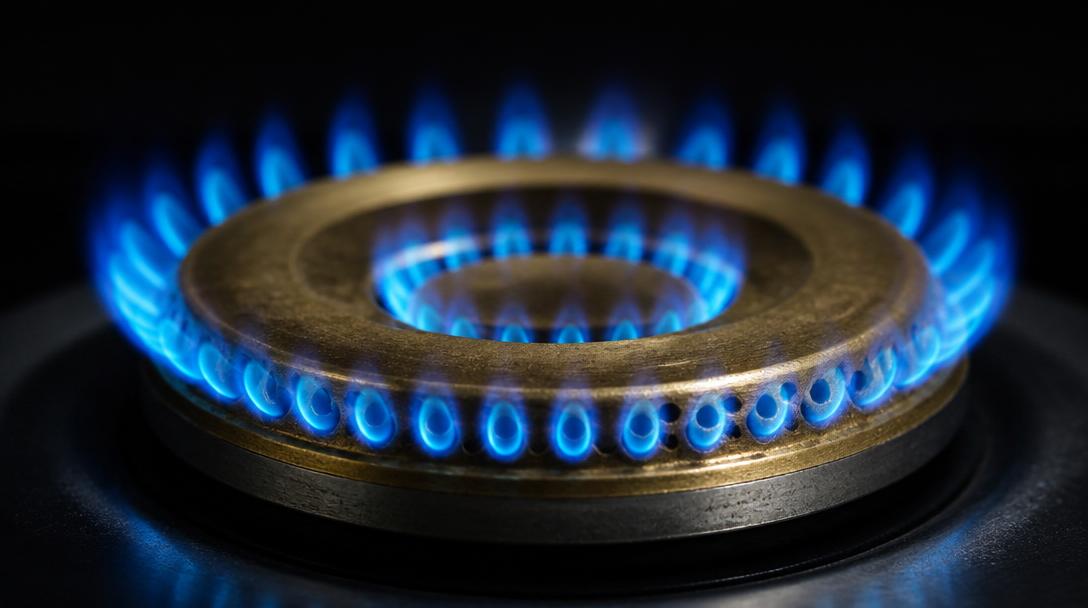 Chama azul estável com cone interno definido após a regulagem
