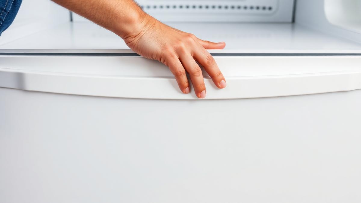 Borracha de vedação da porta do freezer sendo verificada e limpa