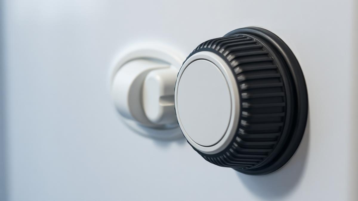 Termostato do freezer sendo ajustado para uma posição de funcionamento