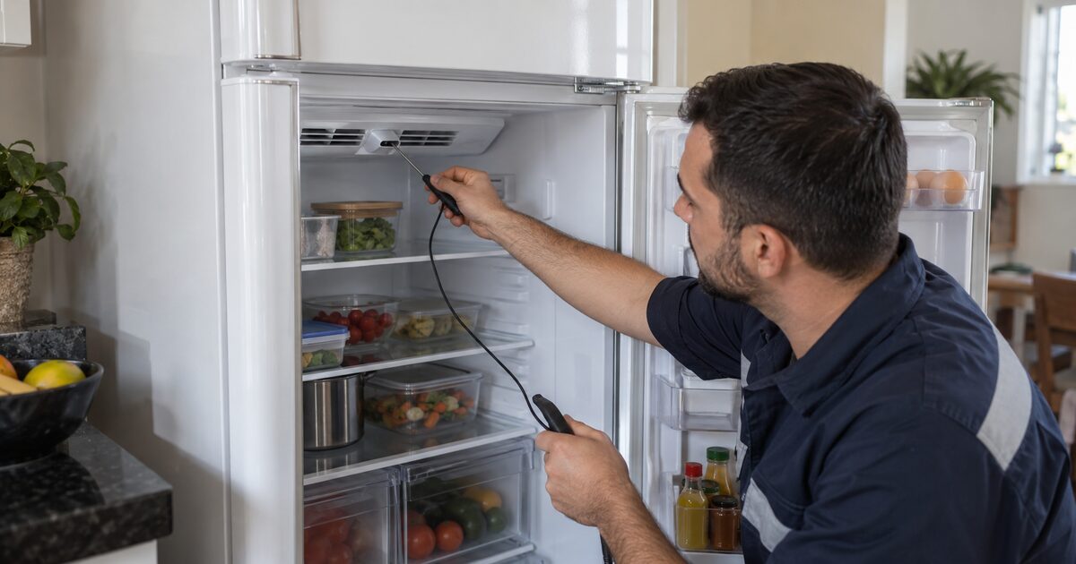 Geladeira Electrolux Frost Free aberta com o freezer frio e o compartimento refrigerador sem gelar