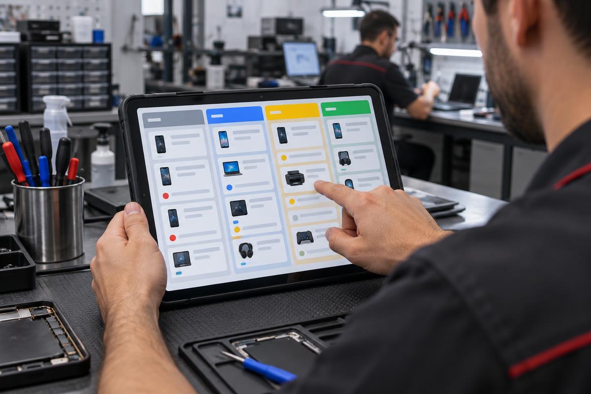 Técnico enviando PDF de ordem de serviço pelo WhatsApp para o cliente dentro de casa.