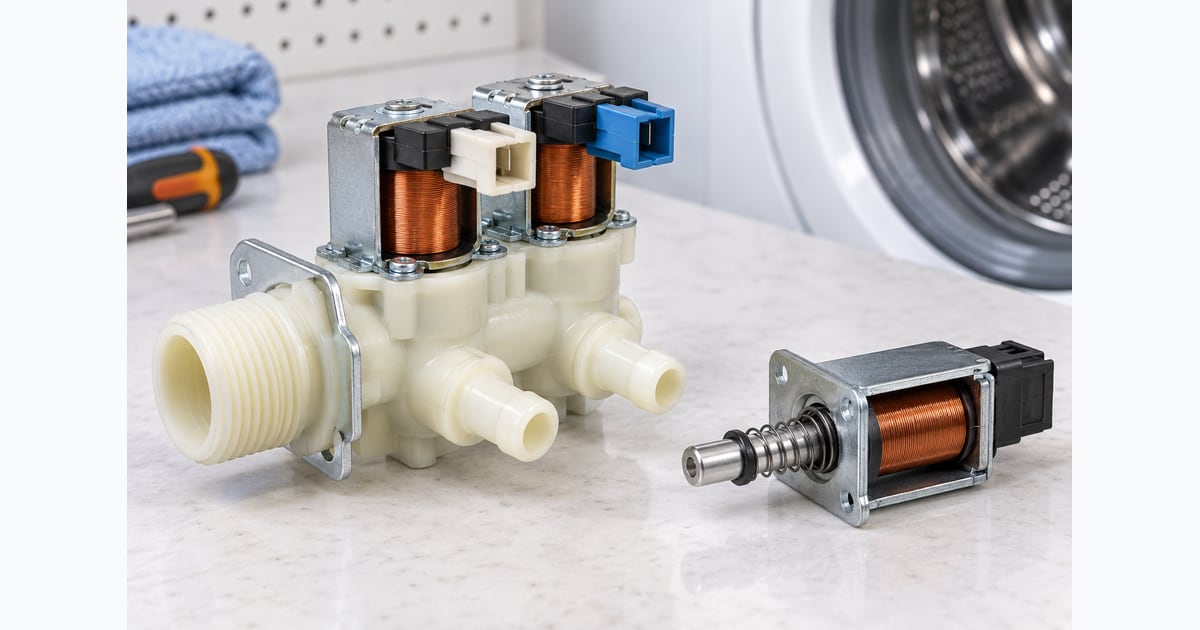 Válvula de entrada de água e solenoide linear ilustram aplicações diferentes da ação eletromagnética.