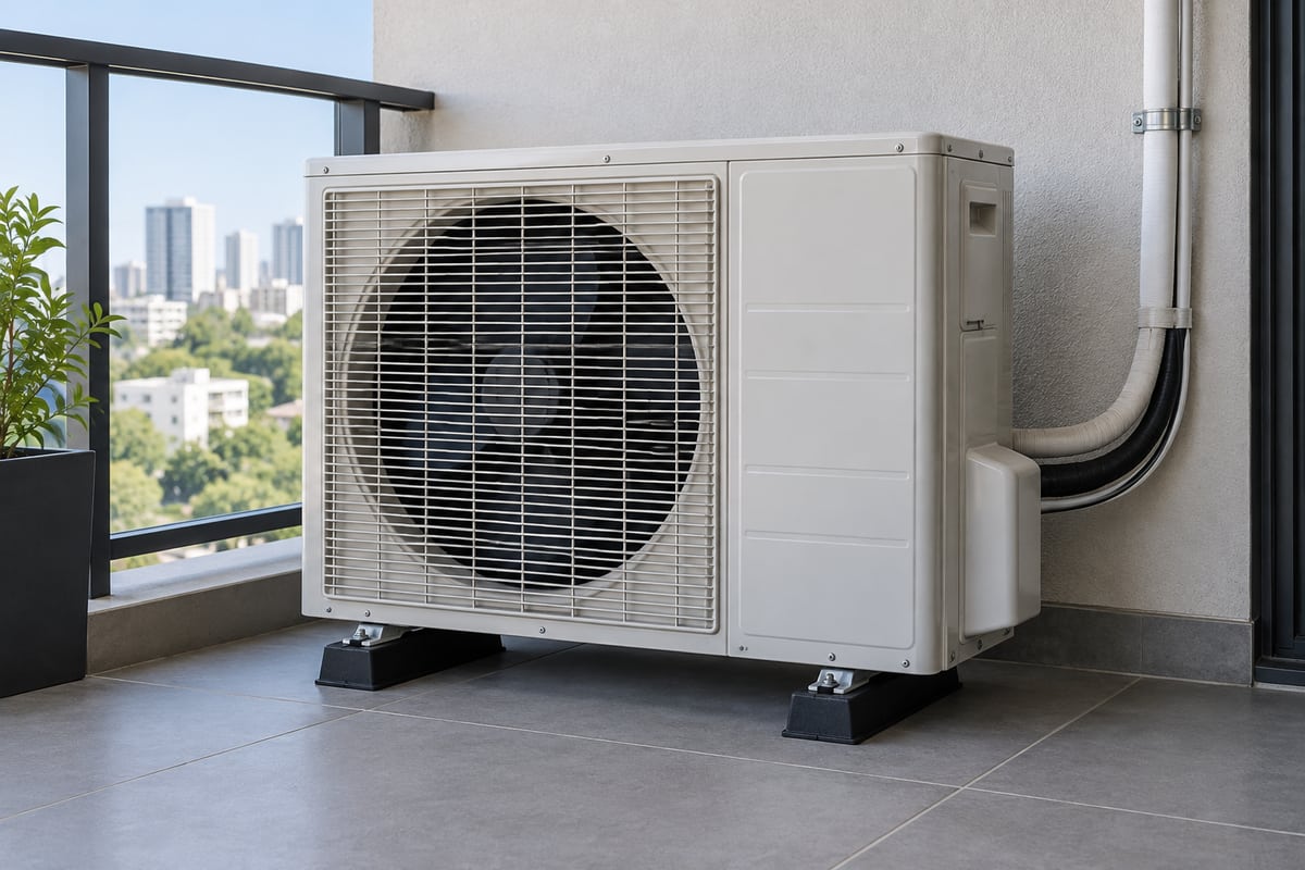 Base de condensadora com apoios e elementos de isolamento de vibração