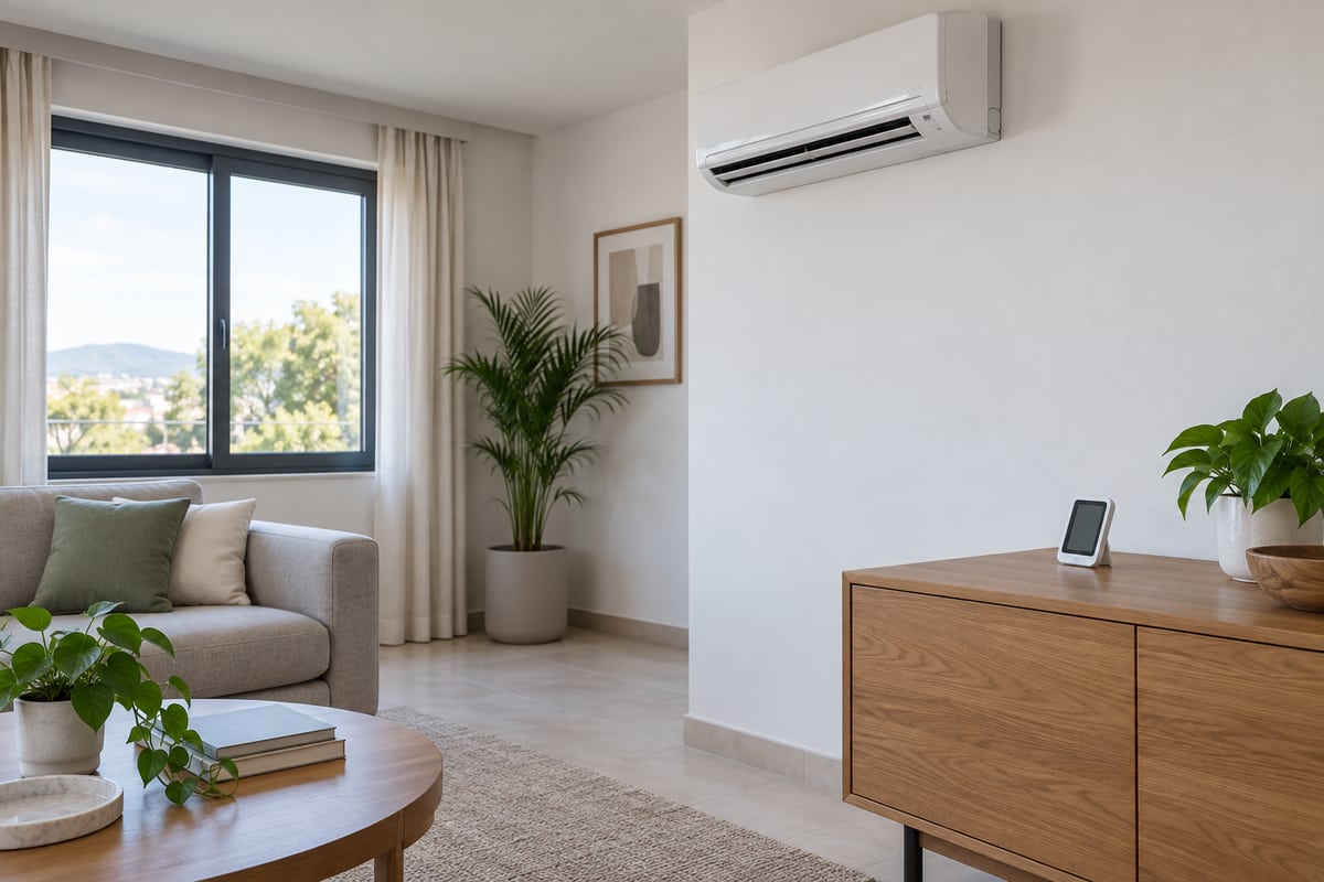Ambiente fechado com split e instrumento para acompanhar a umidade longe do jato