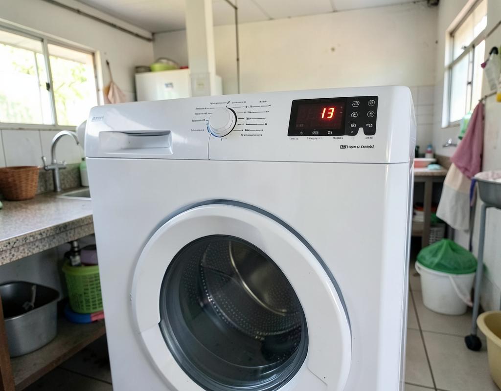 Display de lavadora mostrando código de erro piscando