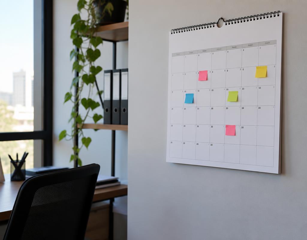 Calendário de escritório com datas de manutenção marcadas