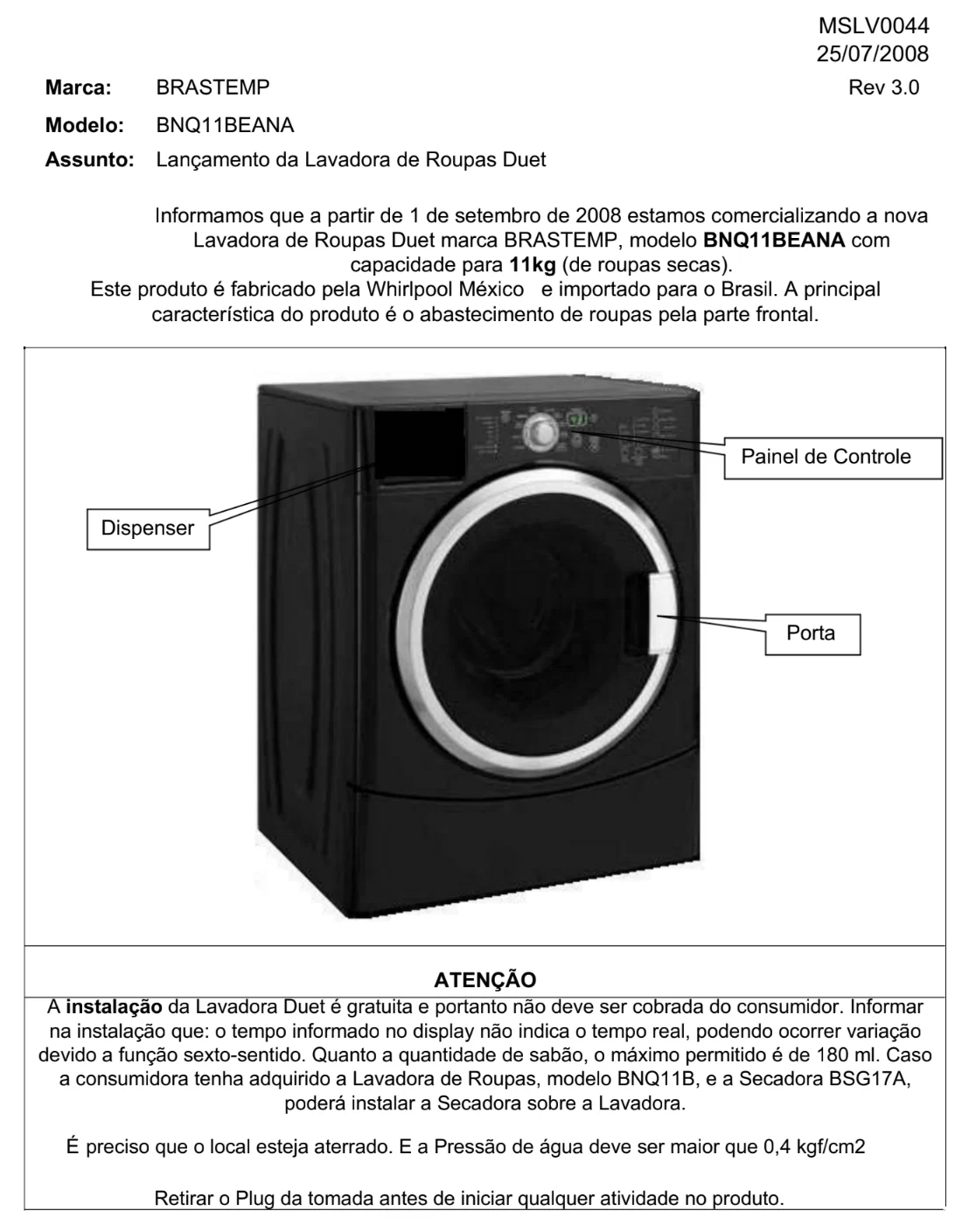 baixar Manual Técnico Brastemp BNQ11