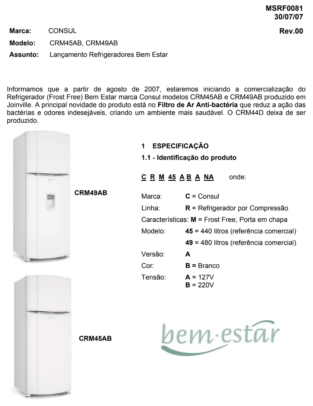 Manual de serviços do refrigerador Consul CRM45AB e CRM49AB