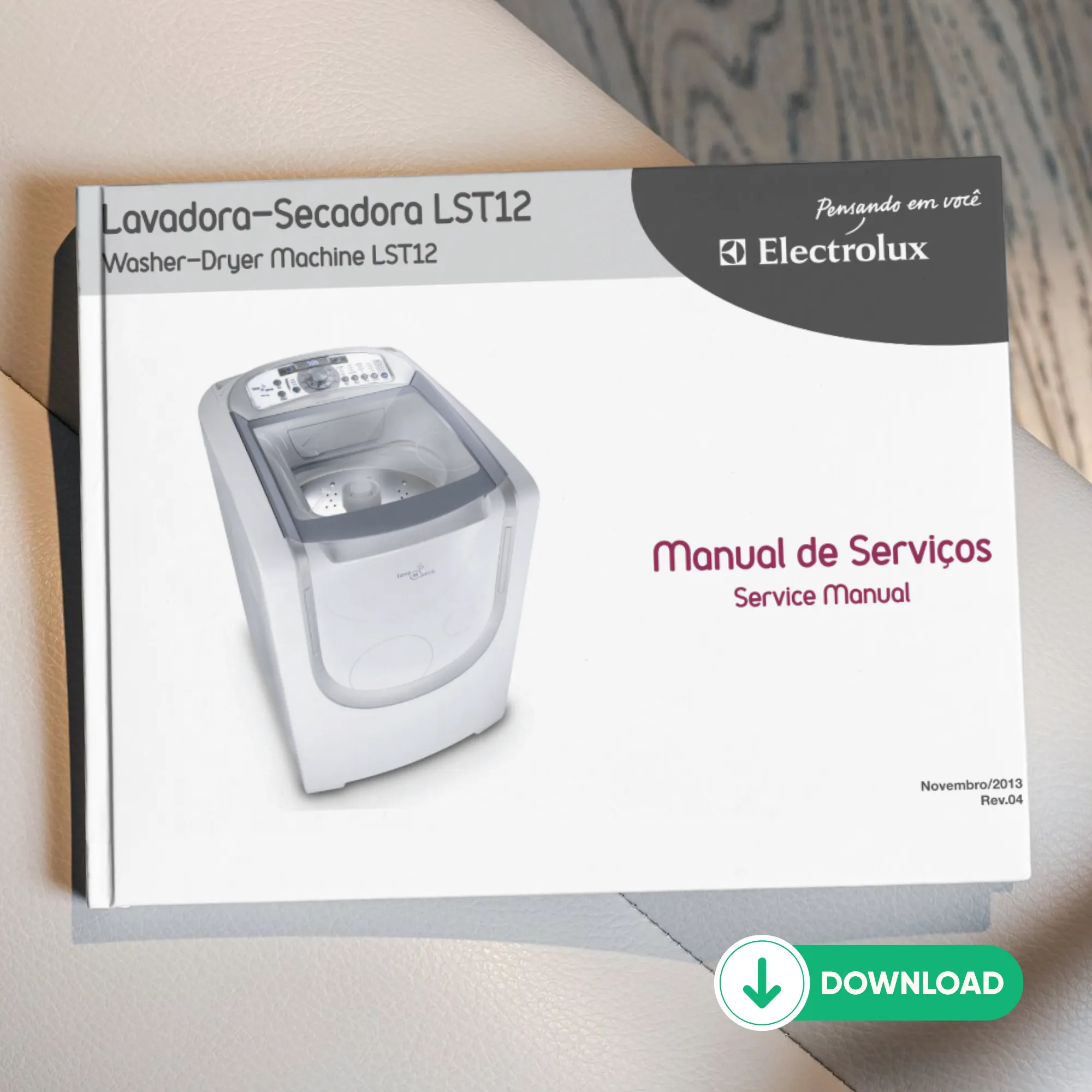 Capa Do Manual Técnico De Serviços Electrolux Lst12 Com Orientações Técnicas Para Reparo E Manutenção Da Lavadora, Ideal Para Técnicos E Proprietários.