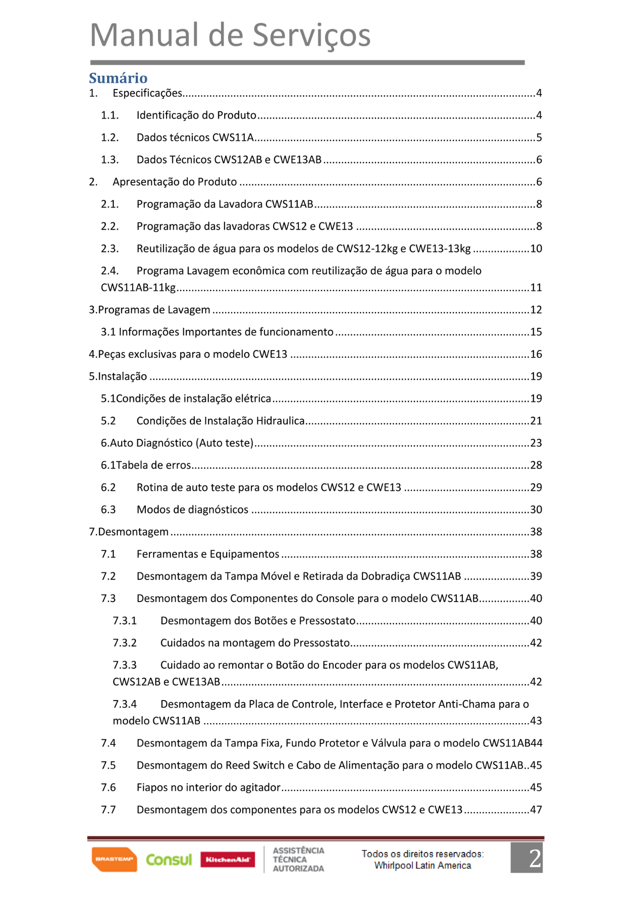 Manual técnico lavadora Brastemp CWS11
