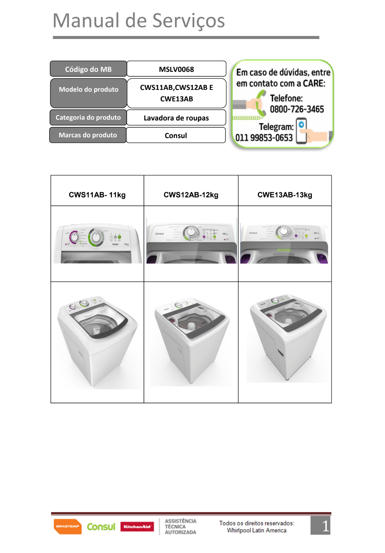Manual tecnico lavadora Brastemp CWS12