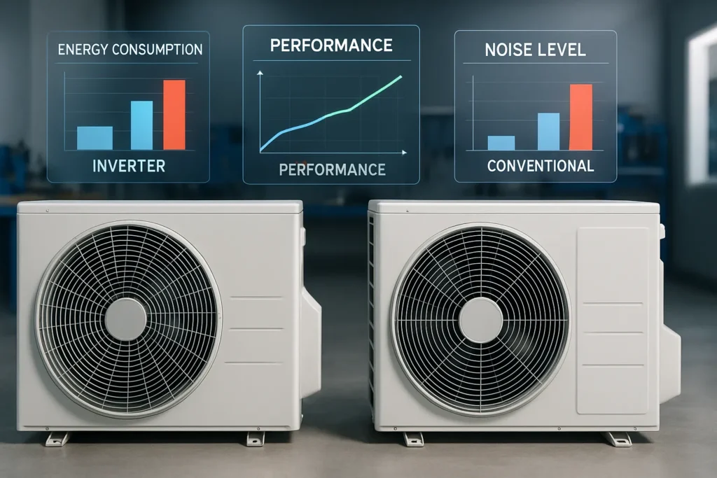 Ar Condicionado Inverter: 15 Mitos E Verdades Que Podem Economizar Milhares De Reais 5 Comparação Entre Ar-Condicionado Inverter E Convencional Com Gráficos Digitais De Consumo, Desempenho E Ruído.