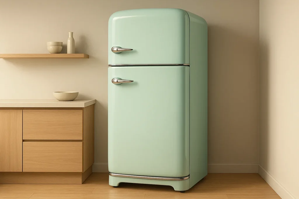 Geladeira Retrô: Guia Completo De Estilo, Eficiência E Como Escolher O Modelo Ideal 2 Geladeira Retro Classica Em Cozinha Minimalista