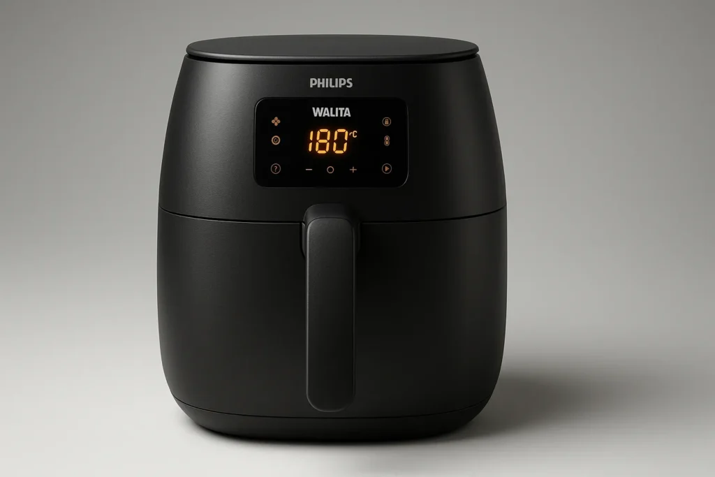 Air Fryer Digital: 12 Segredos Técnicos Que Transformam O Uso E Manutenção Do Aparelho 1 Air Fryer Philips Walita Preta Com Painel Digital Aceso E Acabamento Fosco Em Fundo Neutro