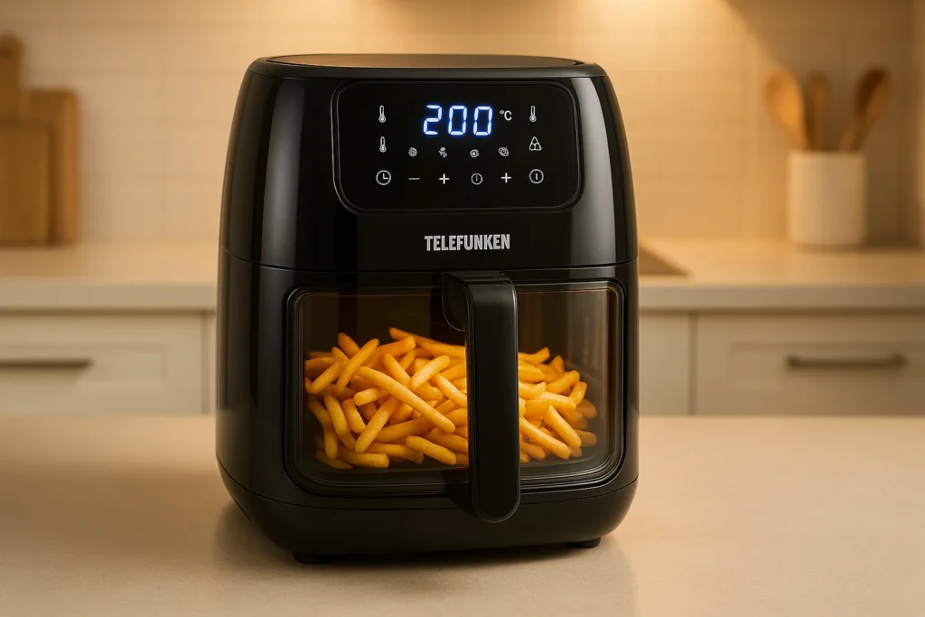 Air Fryer Digital: 12 Segredos Técnicos Que Transformam O Uso E Manutenção Do Aparelho 1 Air Fryer Telefunken Com Visor Transparente E Painel Digital Aceso Em Cozinha Iluminada
