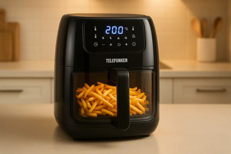 Air Fryer Telefunken Com Visor Transparente E Painel Digital Aceso Em Cozinha Iluminada