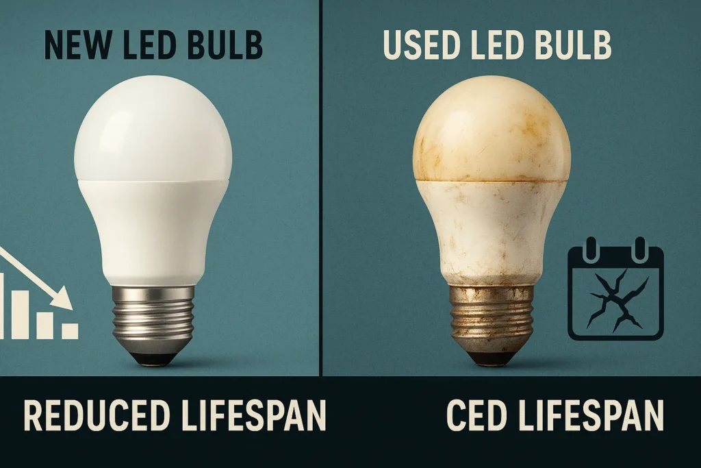 Lâmpada De Led Piscando Ou Fraca: 15 Problemas E Soluções Que Todo Eletricista Precisa Conhecer 5 Comparação Entre Lâmpada Led Nova E Lâmpada Escurecida E Degradada Em Bancada Técnica