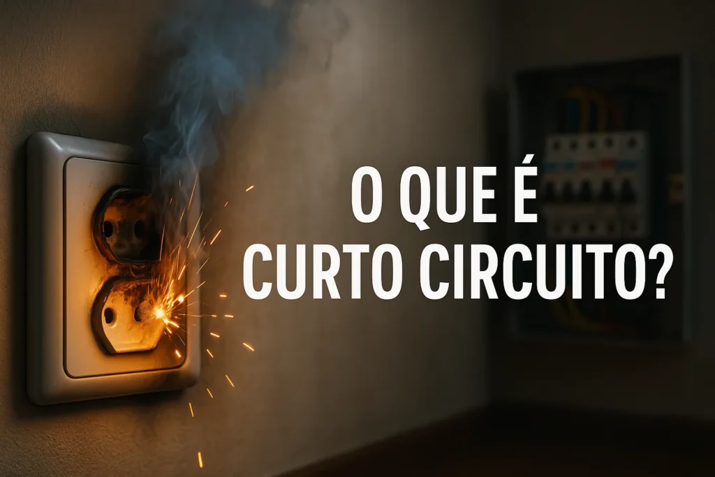 Curto Circuito Em Casa: 15 Sinais De Alerta E Como Resolver Com Segurança 2 Tomada Residencial Com Curto-Circuito E Faíscas, Fumaça Subindo E Quadro Elétrico Ao Fundo