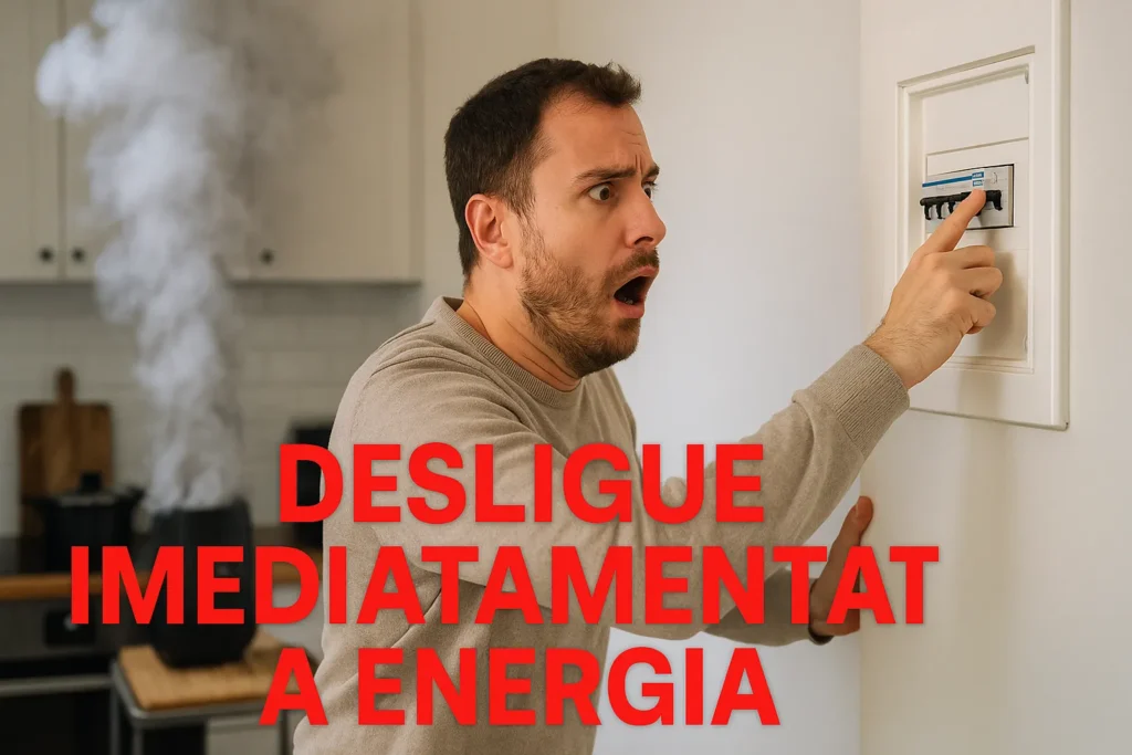 Curto Circuito Em Casa: 15 Sinais De Alerta E Como Resolver Com Segurança 7 Morador Assustado Desligando Disjuntor Enquanto Fumaça Sai De Aparelho Na Cozinha