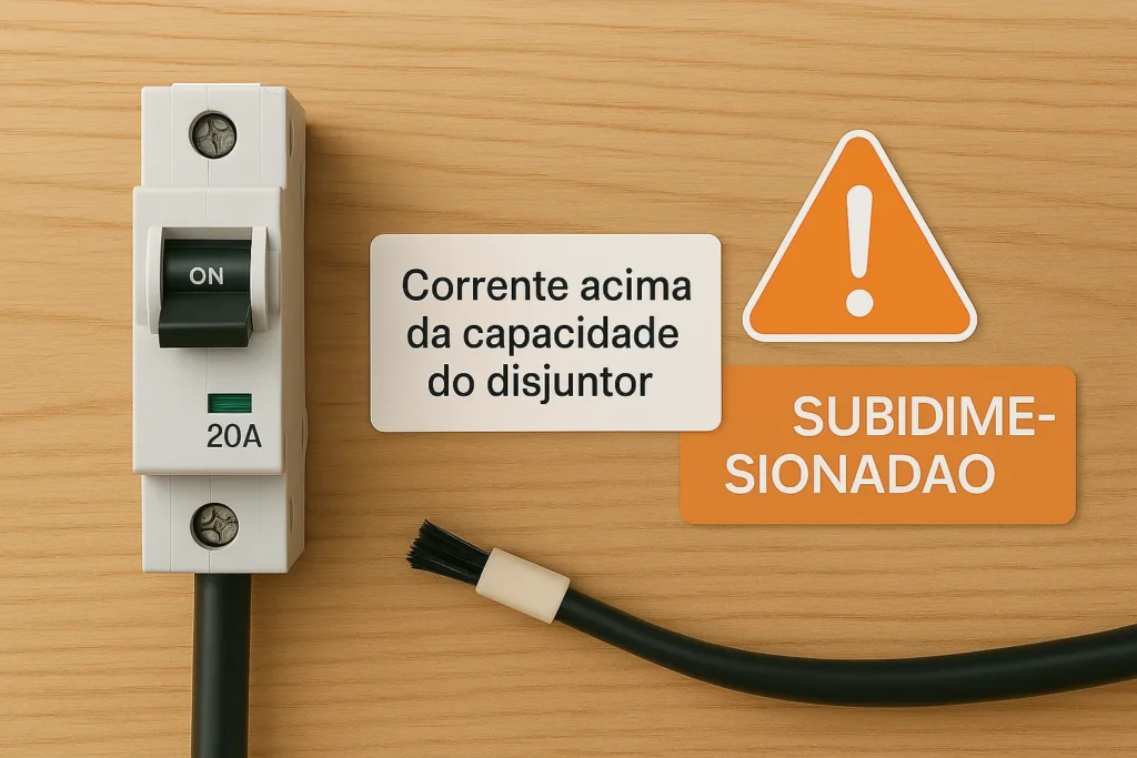 Disjuntor De Energia Desarmando: 7 Diagnósticos Técnicos E Soluções Profissionais 6 Disjuntor Pequeno Superaquecido Ligado A Cabo De Bitola Grossa Com Alerta De Subdimensionamento