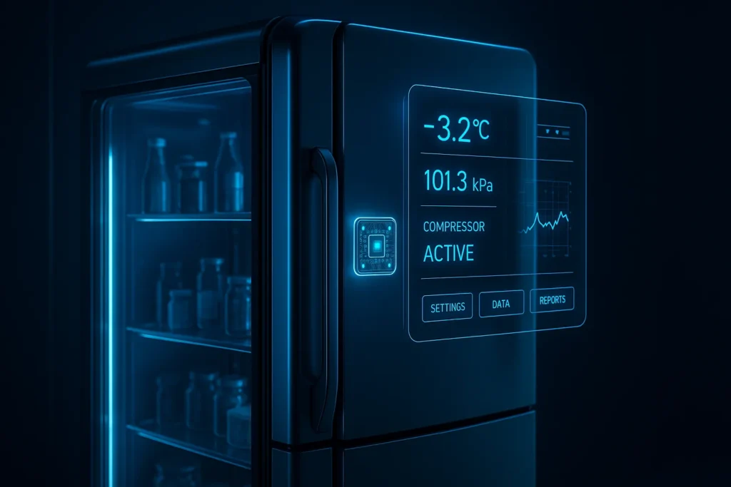 Compressor De Geladeira Não Liga: 15 Testes E Soluções Que Salvam Do Prejuízo 8 Geladeira Futurista Com Painel Holográfico Exibindo Temperatura E Pressão