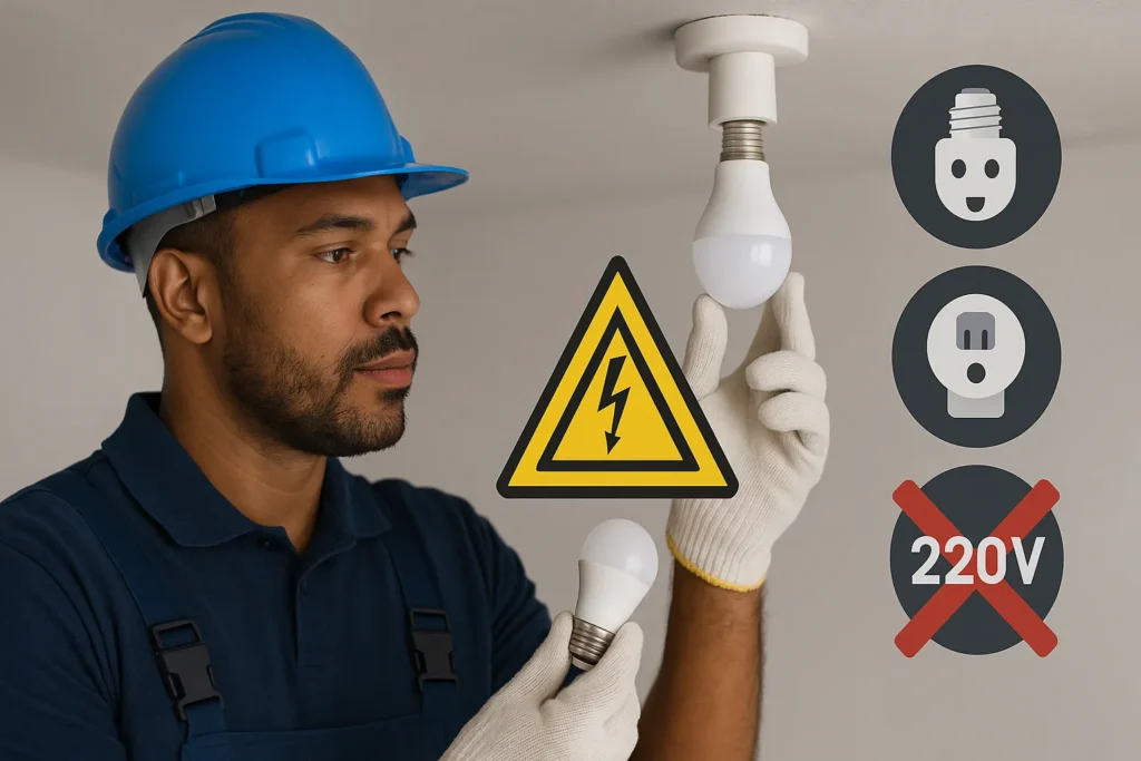 Lâmpada De Led Piscando Ou Fraca: 15 Problemas E Soluções Que Todo Eletricista Precisa Conhecer 6 Eletricista Instala Lâmpada De Led Com Alerta De Soquete E Tensão Incompatível Ao Fundo