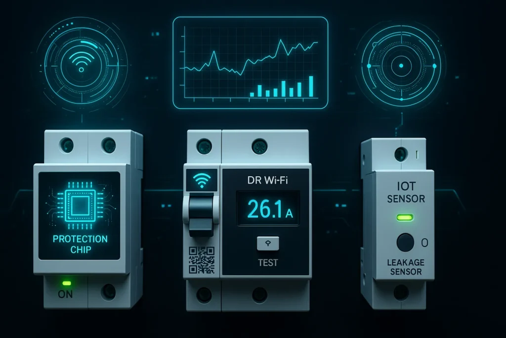 Choque Elétrico Em Casa: 15 Situações De Risco E Como Se Proteger Definitivamente 8 Painel Elétrico Inteligente Com Chip De Proteção, Dr Wi-Fi E Sensor Iot, Com Gráficos E Hologramas Flutuantes Em Fundo Escuro Tecnológico