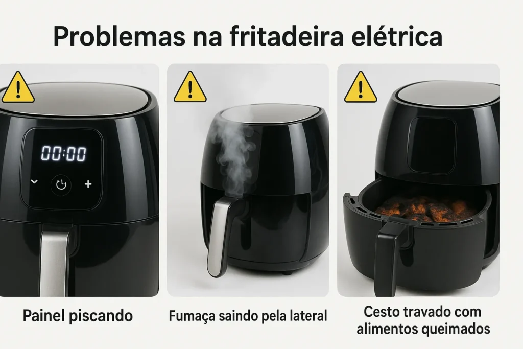 Air Fryer Digital: 12 Segredos Técnicos Que Transformam O Uso E Manutenção Do Aparelho 7 Três Problemas Comuns Em Air Fryer: Painel Piscando, Fumaça Lateral E Cesto Com Alimentos Queimados.
