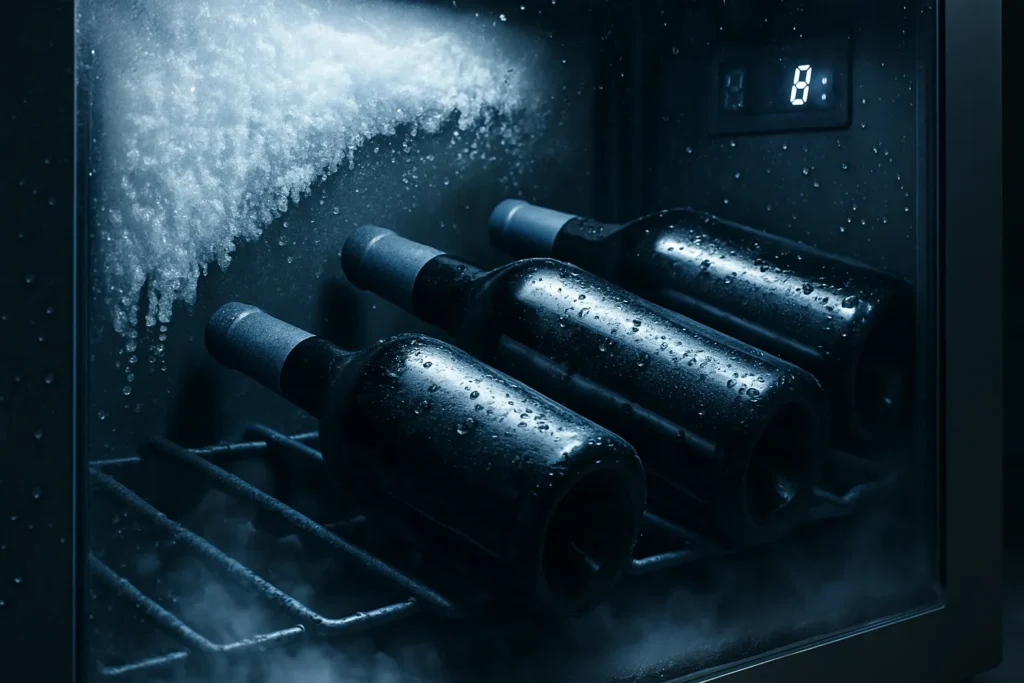 Adega Climatizada Não Refrigera: 7 Defeitos Mais Comuns E Como Resolver 6 Gelo Acumulado No Interior De Uma Adega Com Garrafas De Vinho