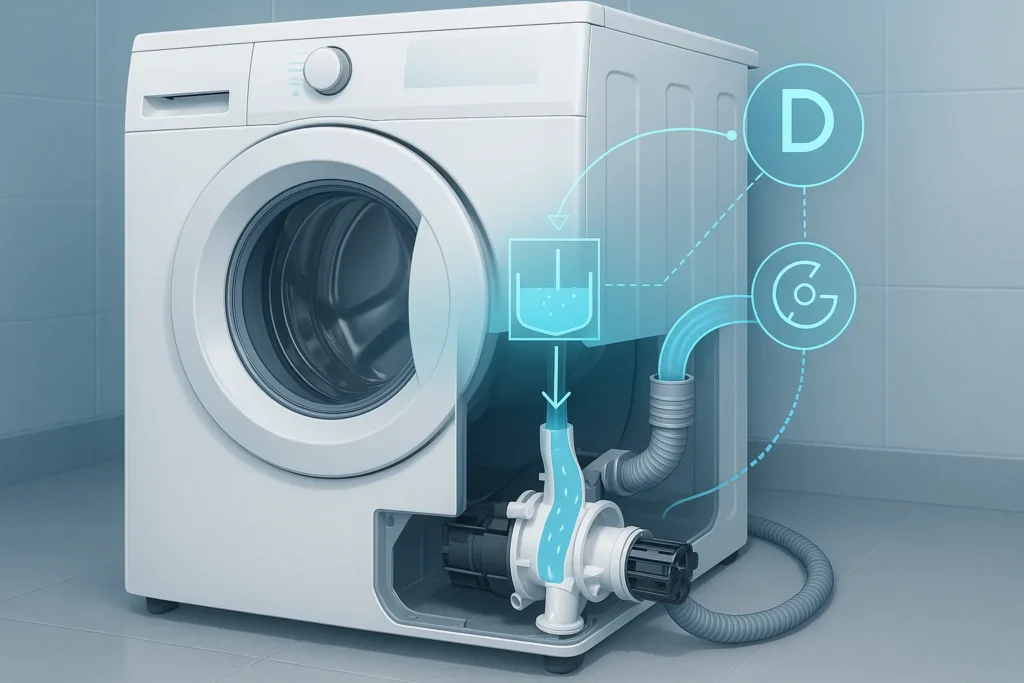 Lavadora Electrolux Não Solta Água: 13 Soluções Testadas Por Técnicos Especializados 2 Lavadora Electrolux Com Sistema De Drenagem Visível E Gráficos Digitais Explicativos.