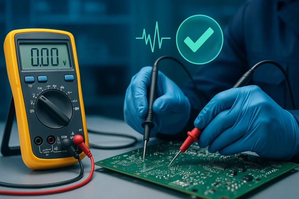 Como Testar Placa De Geladeira: 7 Métodos Profissionais Para Diagnóstico Preciso 7 Técnico Testando Continuidade Em Trilha De Placa Eletrônica Com Multímetro Digital.