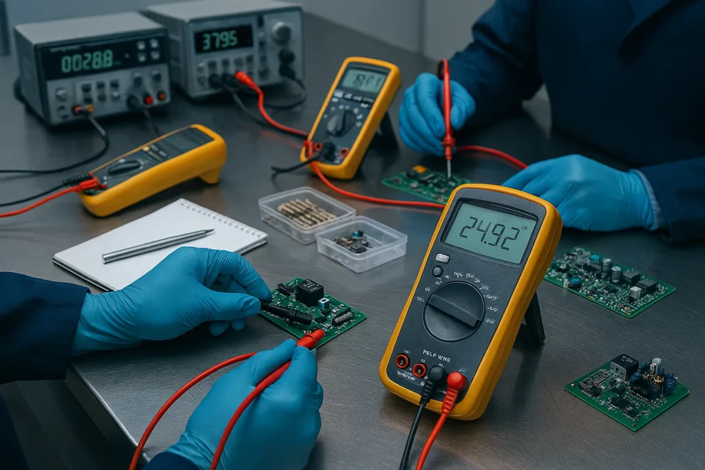 Capacímetro True Rms: O Guia Completo Para Técnicos Em Refrigeração 1 Capacimetro True Rms Medindo Capacitância Em Bancada De Eletrônica Moderna.