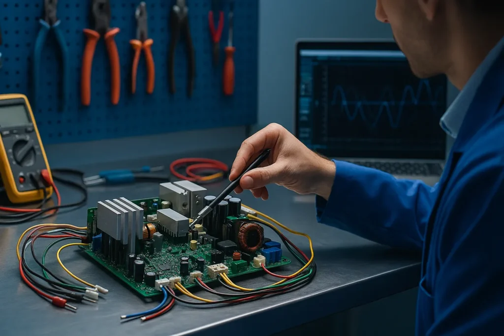 Teste De Placa Inversora: 3 Etapas Para Diagnóstico Preciso 1 Técnico Explica O Funcionamento Da Placa Inversora De Refrigeração Em Bancada Eletrônica.